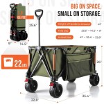Overmont 150kg Festival Camping Trolley on Wheels - Heavy Duty Folding Beach Wagon Cart with Extra Wide Wheels, Adjustable Handle, Portable for